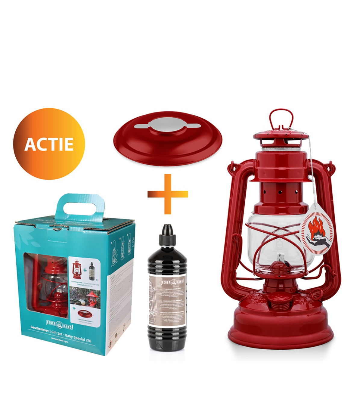 Feuerhand Stormlamp/Olielamp 276 Robijn Rood met extra lontje, lampolie en shade