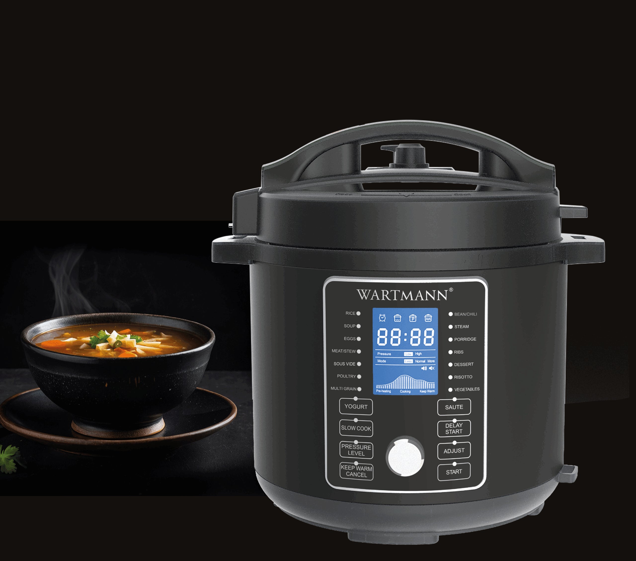 Wartmann Pressure cooker WM-2409 MC 16-in-1 Multicooker met Hogedrukfunctie, Sous Vide & Slowcooker