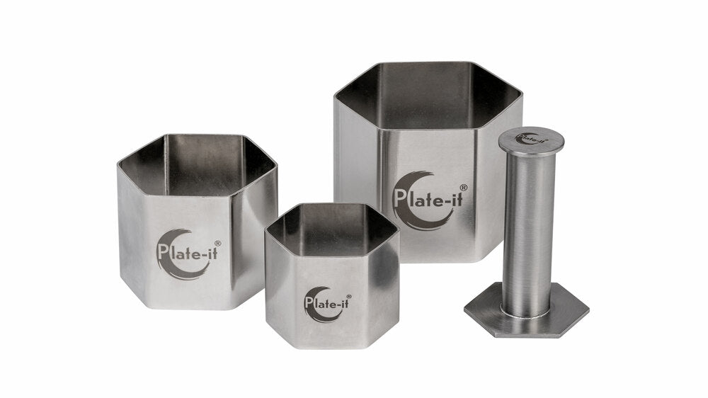 Plate-it Garneerringen Hexagon met pusher 4-delige set