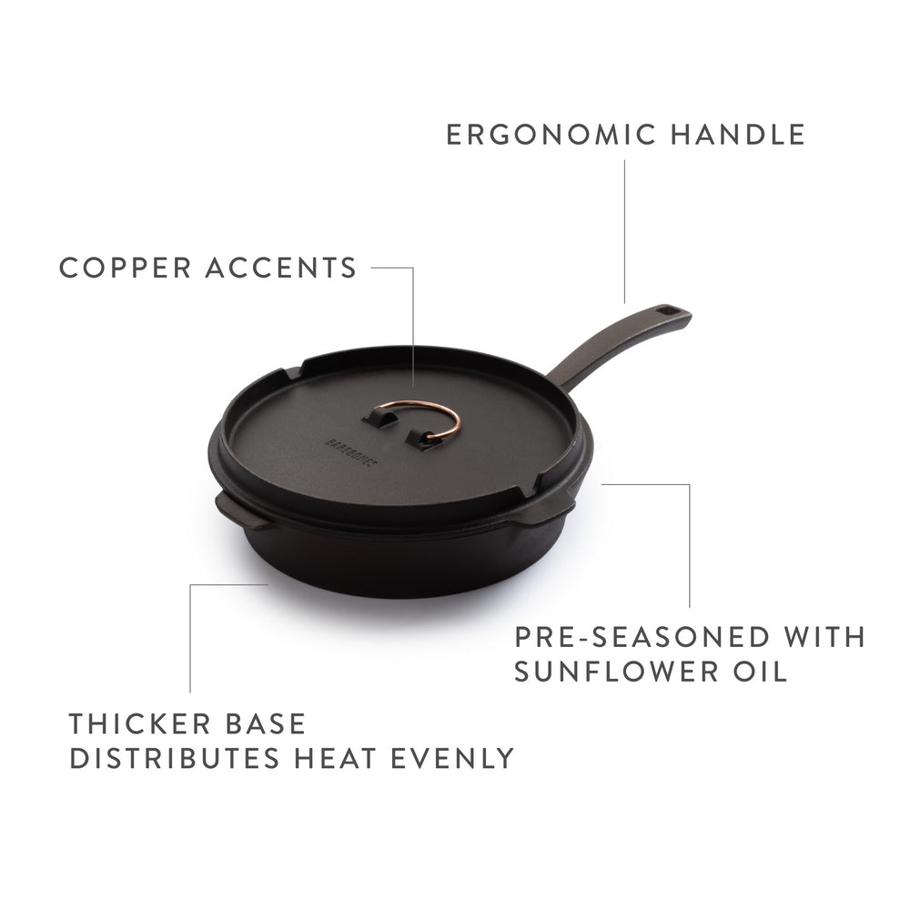 Barebones All-In-One Cast Iron Skillet with Lid. 15, 25 or 30 cm diameter.