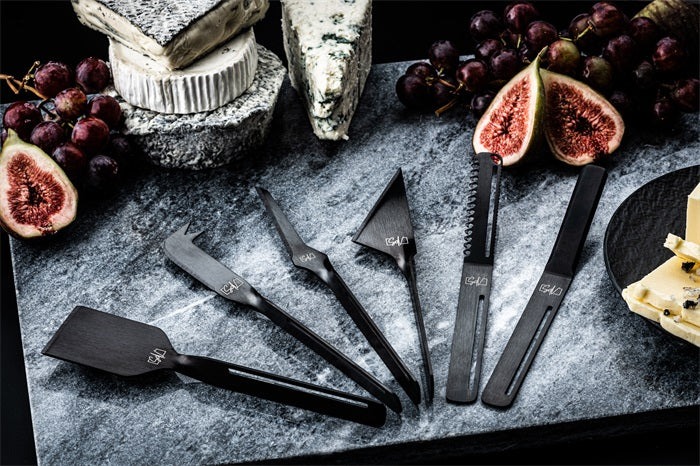 Style de Vie 6 mat zwarte kaasmessen met draai Vuurbak.