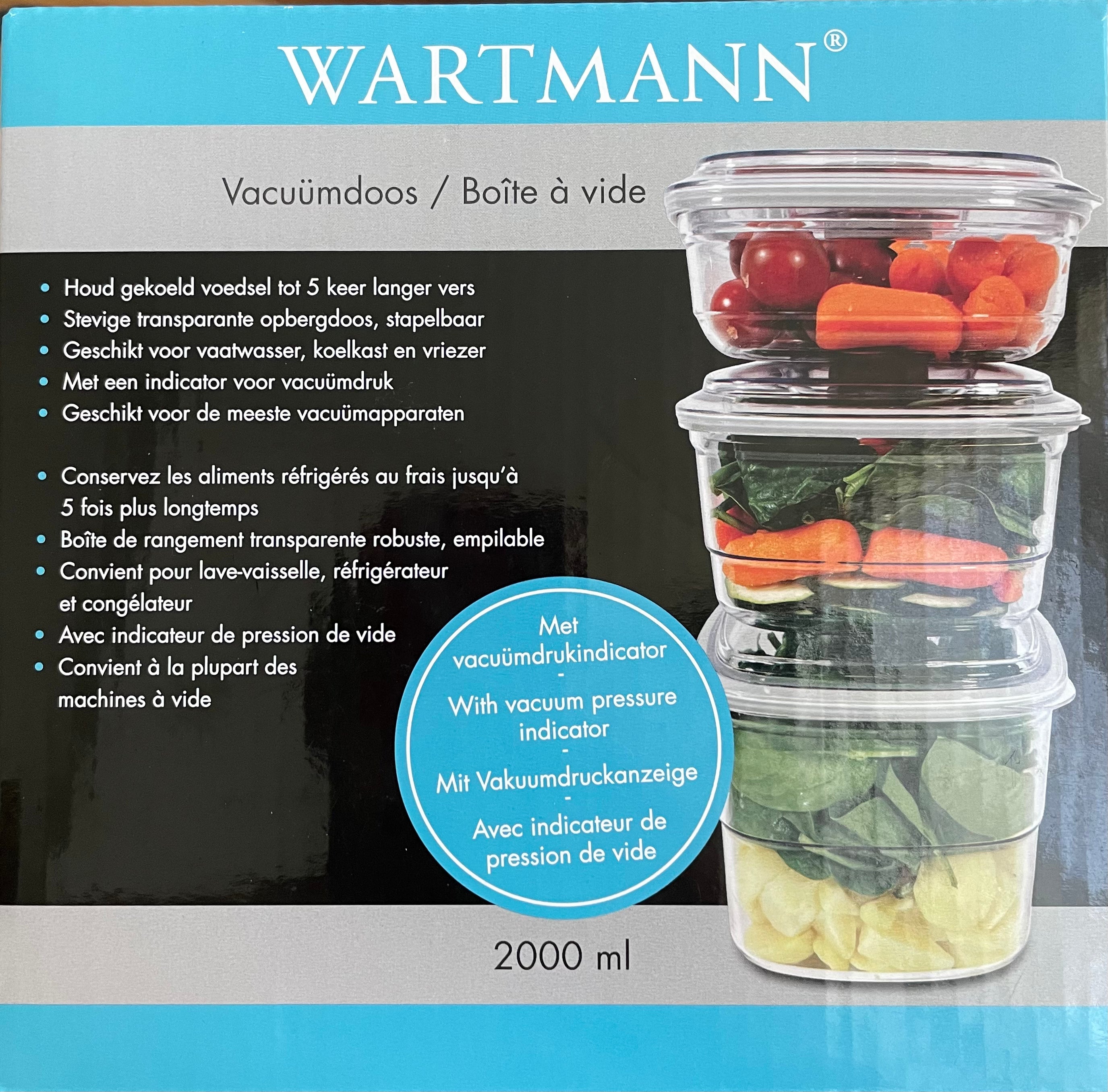 Wartmann vacuümdoos 2 liter met drukindicator Vuurbak.