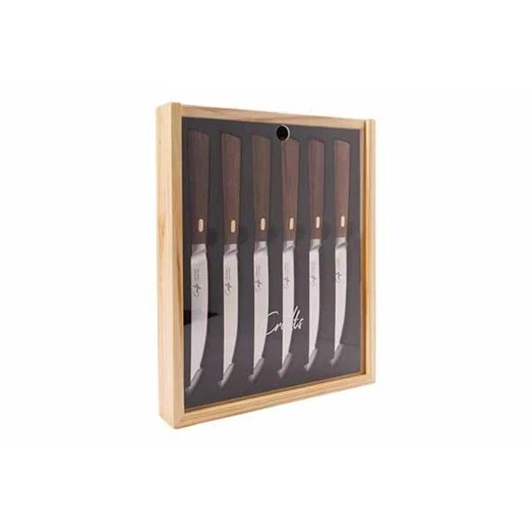 Couteaux & Co Steakmes set 6 stuks 12cm Walnoten Handvat